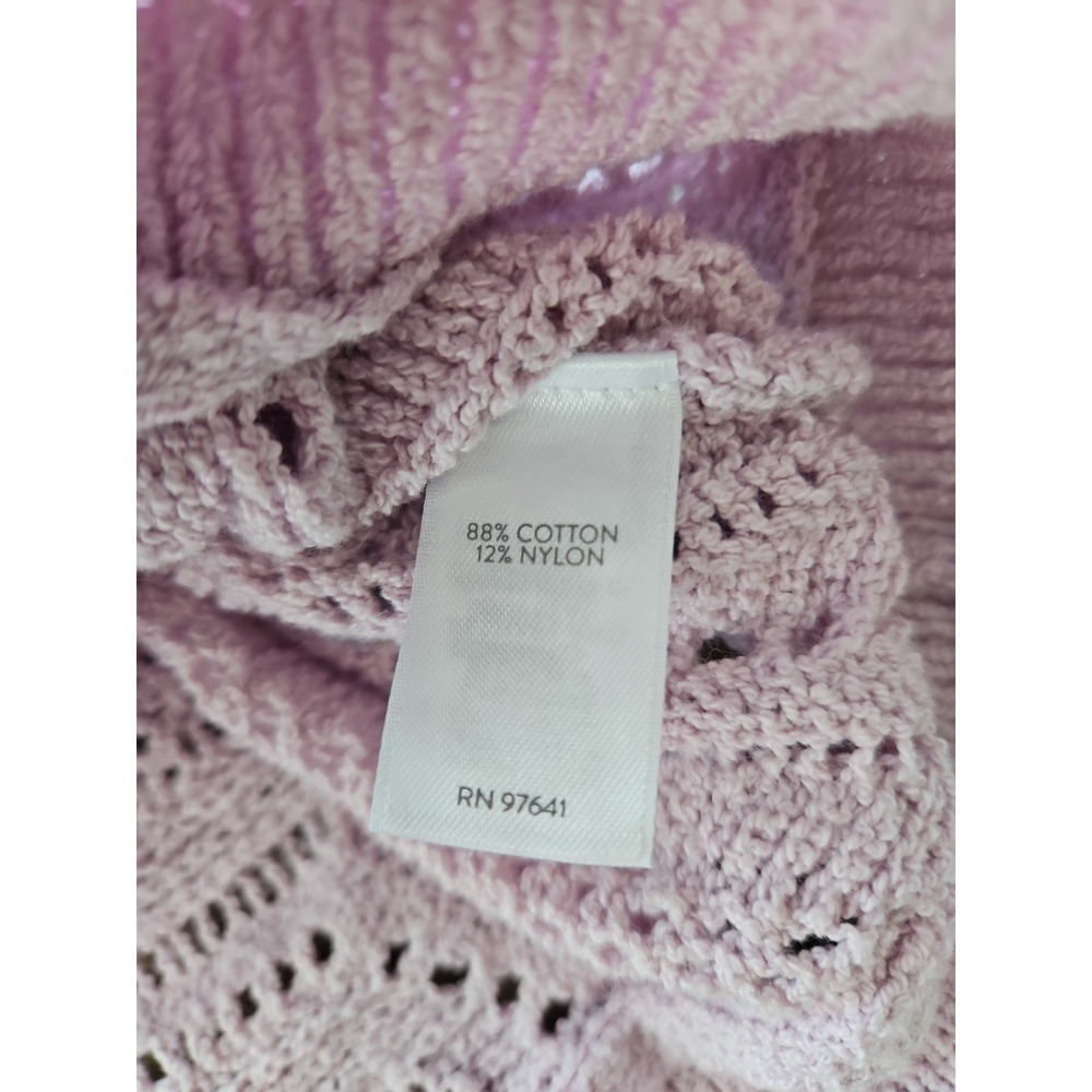 J Jill Sweater Large Lavender Open Knit Crochet Boho Beachy Coastal Cotton Blend - Picture 6 of 13